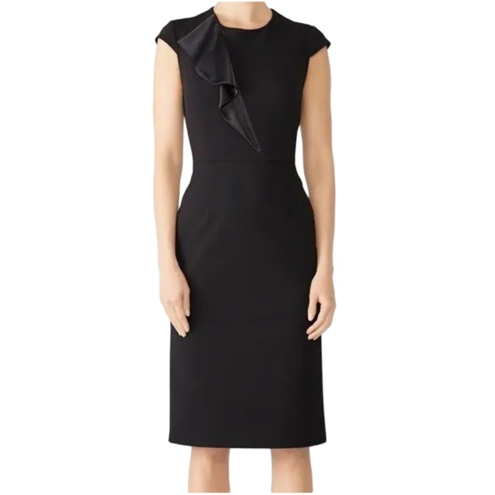 Donna Morgan RuffleFront Cap Sleeve Sheath Little Black Dress Size 4